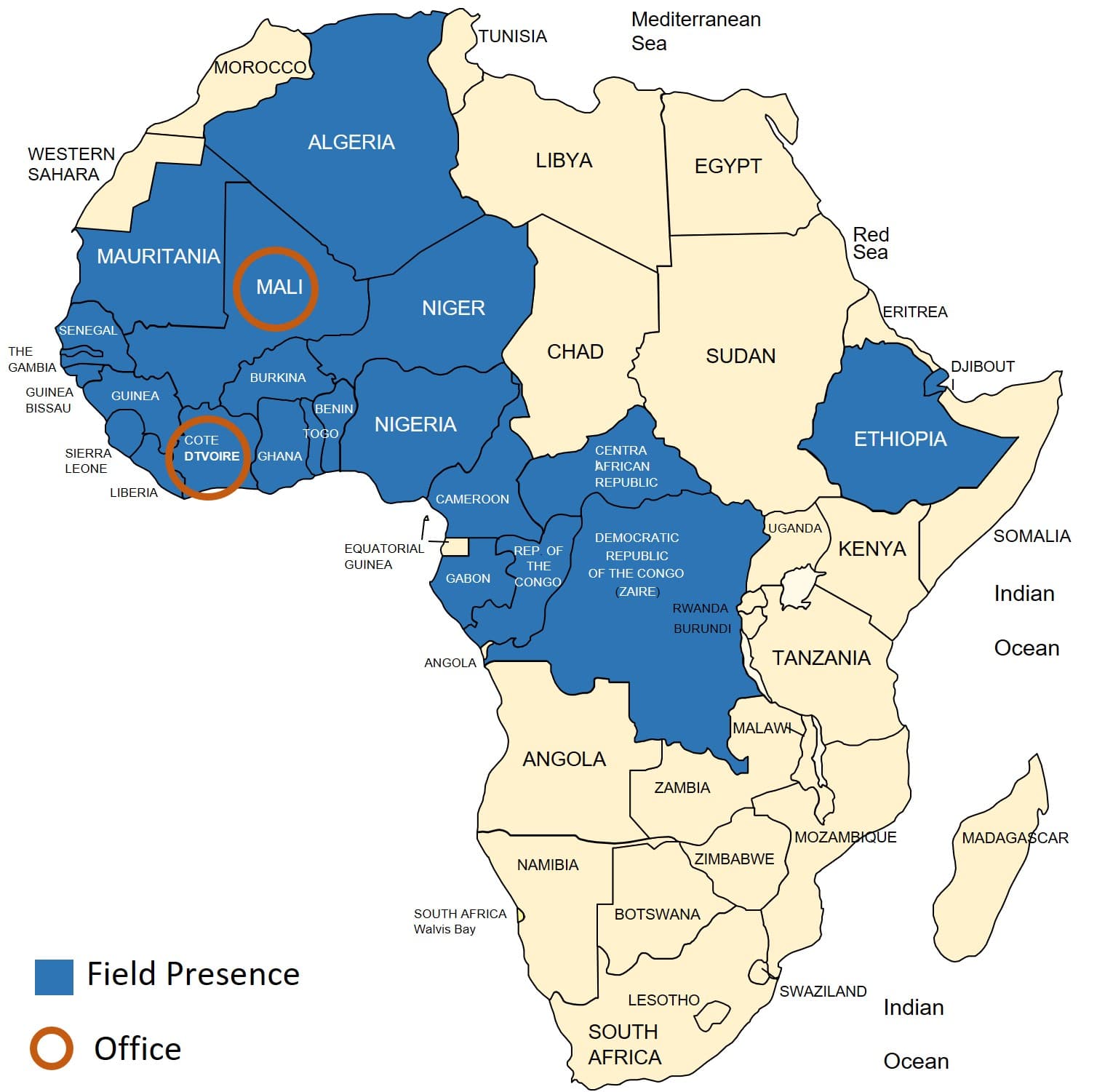 Une présence terrain dans plus de 20 pays africains